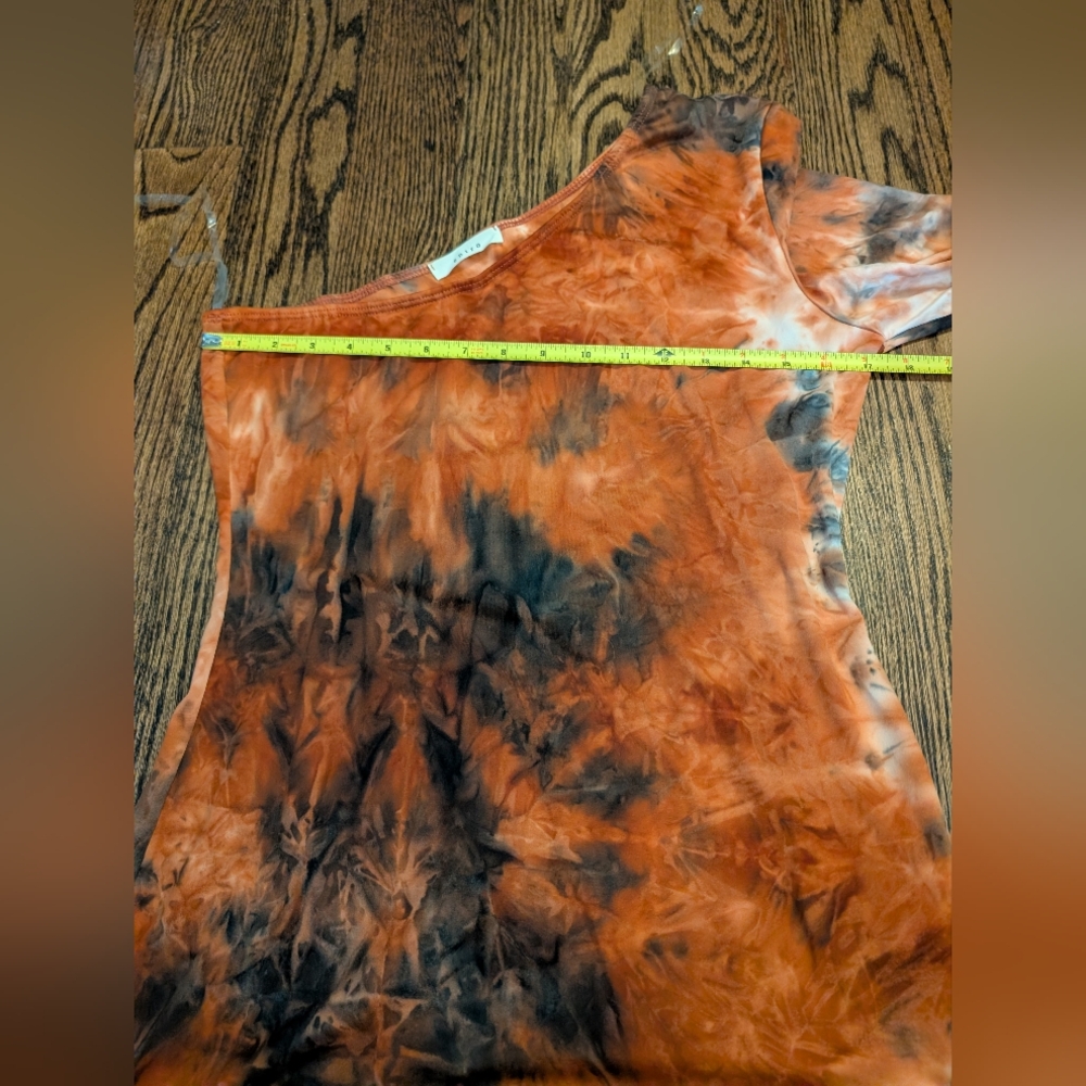 Orange and Black One Shoulder Tie-Dye Top